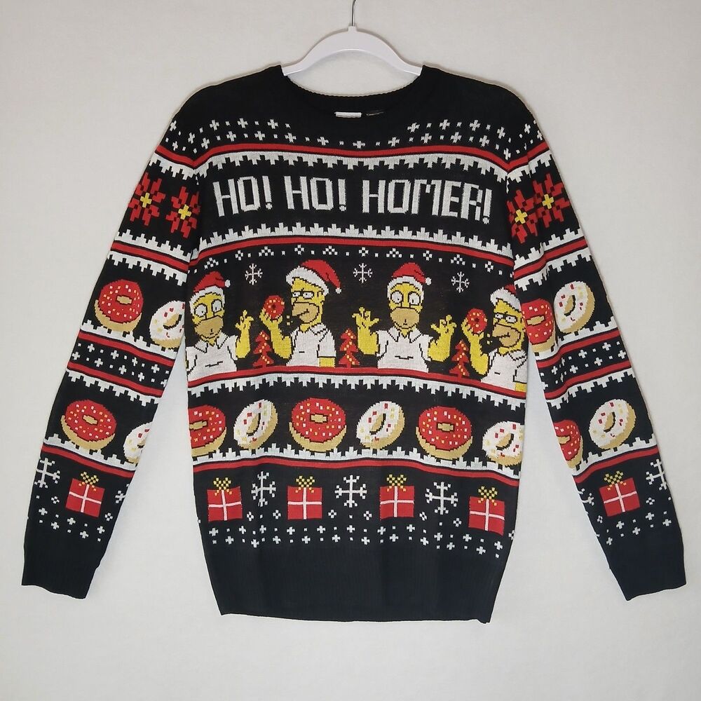 The Simpsons Mens Small Homer Christmas Sweater Black Donut Holiday Knit #1177